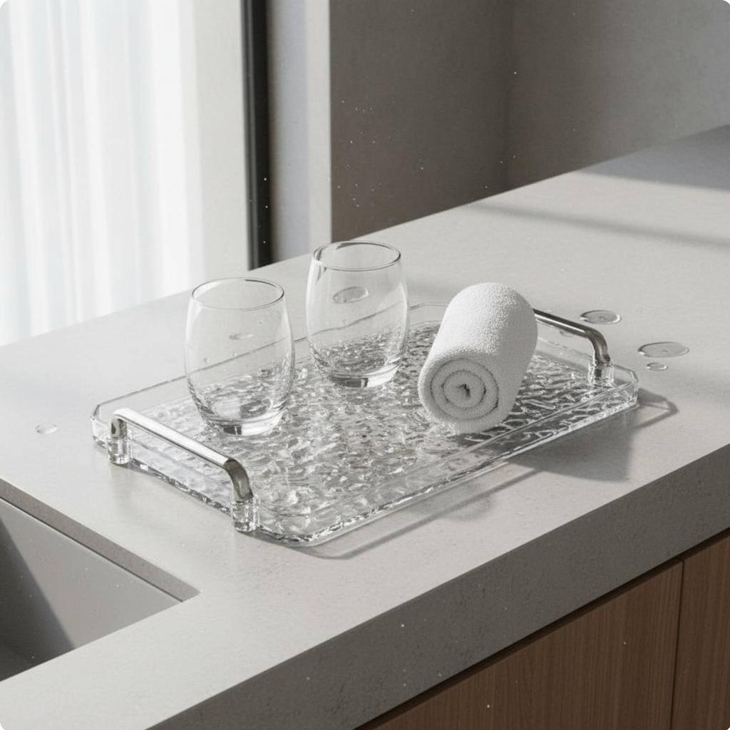 Water Wave Tray with Handles Versatile Rectangular Vanity Tray Clear Decorative Platter Bright Luxury Design for Living Room