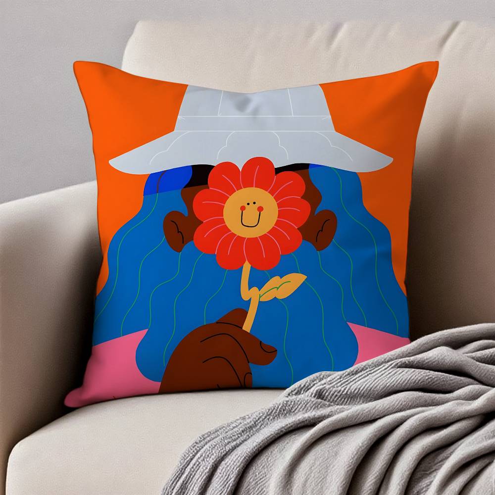A-Abstract F-Figure Print Pillow Case Anti-dustmite Pillowcase Invisible Zipper Silky Short Plush Sofa Cushion Cover
