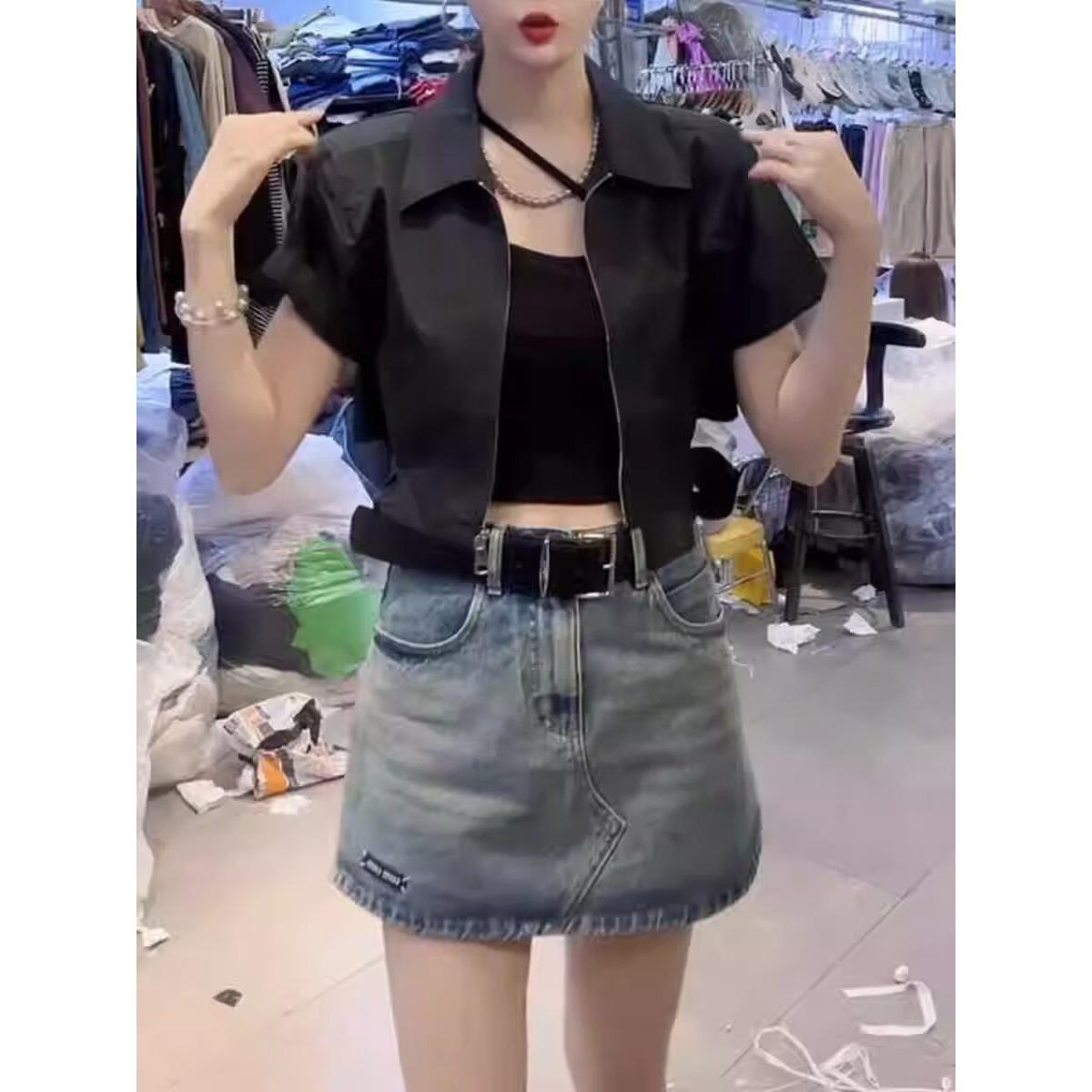 

2026 Trendy Wide-Leg Denim Skirt: Lightweight Summer Hot Pants 3XL синий