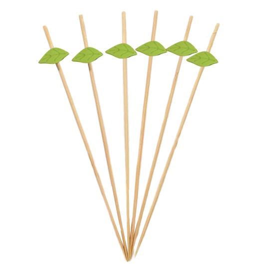 100Pcs Disposable Fruit Picks, Cocktail Picks with Decorative Leaves Flower Tips, Bamboo Skewers for Fruits Cakes Cocktails Snacks