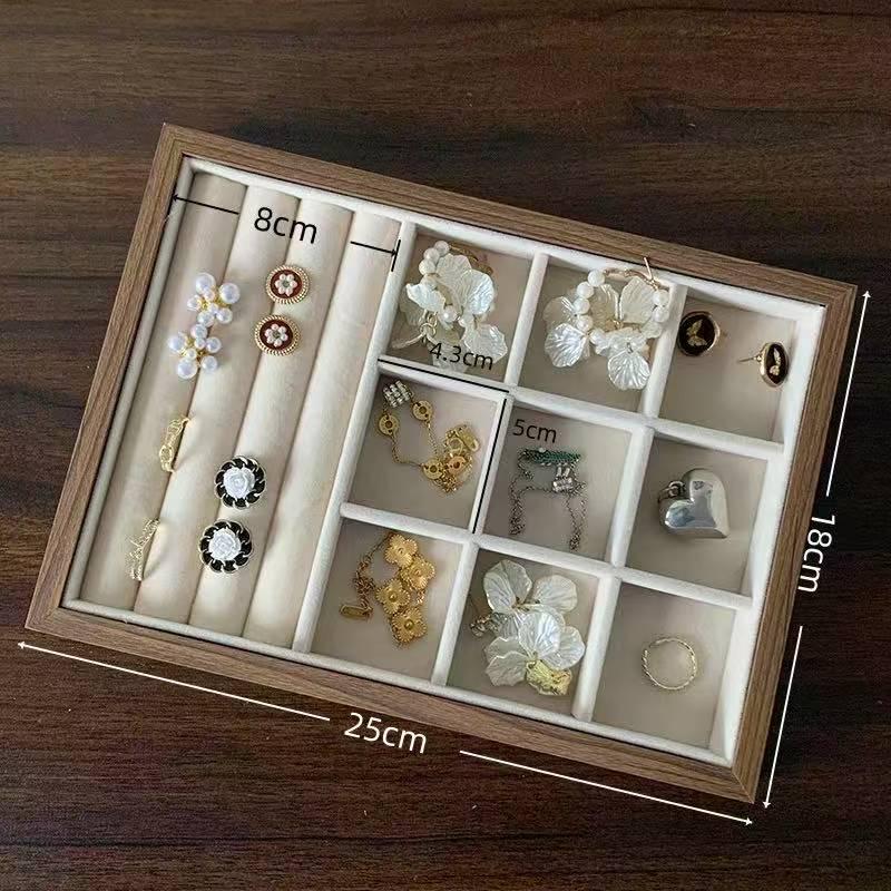 Walnut Grain Jewelry Tray with Large-Capacity Multi-Compartment for Rings, Necklaces, and Earrings