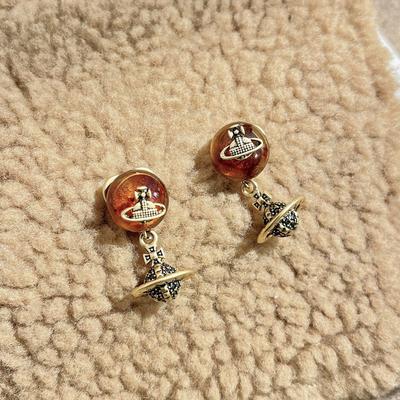 Saturn Maillard Color Planet Earrings Queen Mother West High Sense Light Luxury Temperament Retro Personality Earrings Women