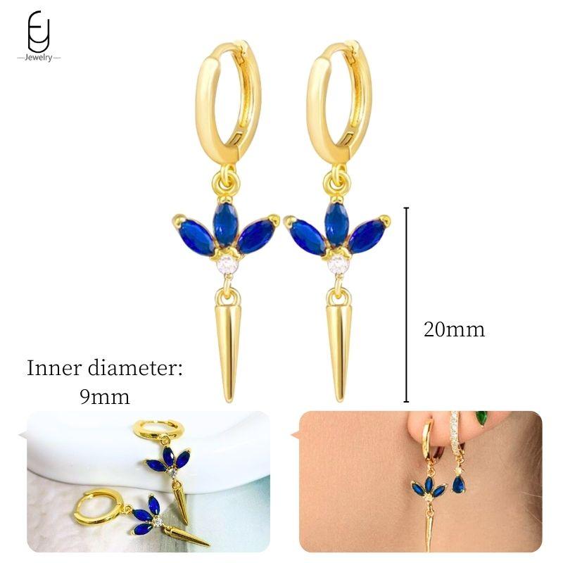 925 Silver Ear Buckles Fashion Hoop Earrings Dark Blue Crystal Pendant Gold Earrings High Women's Jewelry Luxury Gifts