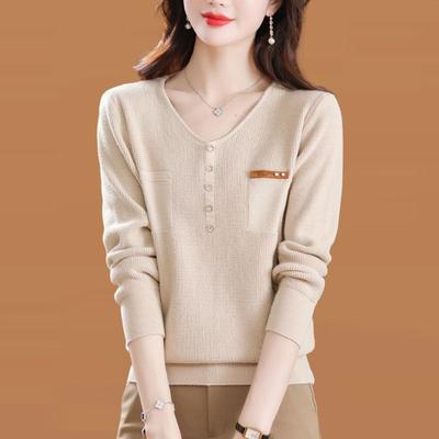 Loose and Slim V-neck Button Knit Sweater Pullover Women 2023 Autumn and Winter Solid Long Sleeve Sweater Pullover Female Tops