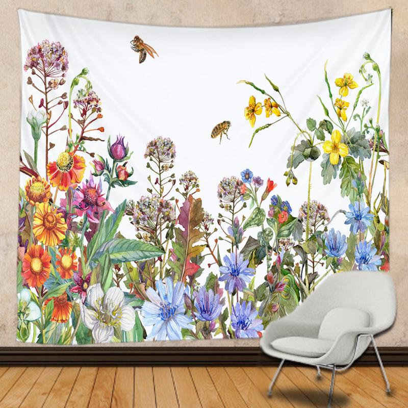 Blomma Bi Tapestry Väggbonad Bohemisk Tropisk Växt Hippie Bohemisk Sovsal Modern Stil Bakgrundsduk Dekor