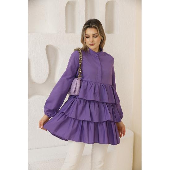 Women's Layered Sleeves Elastic Buttoned Tunic