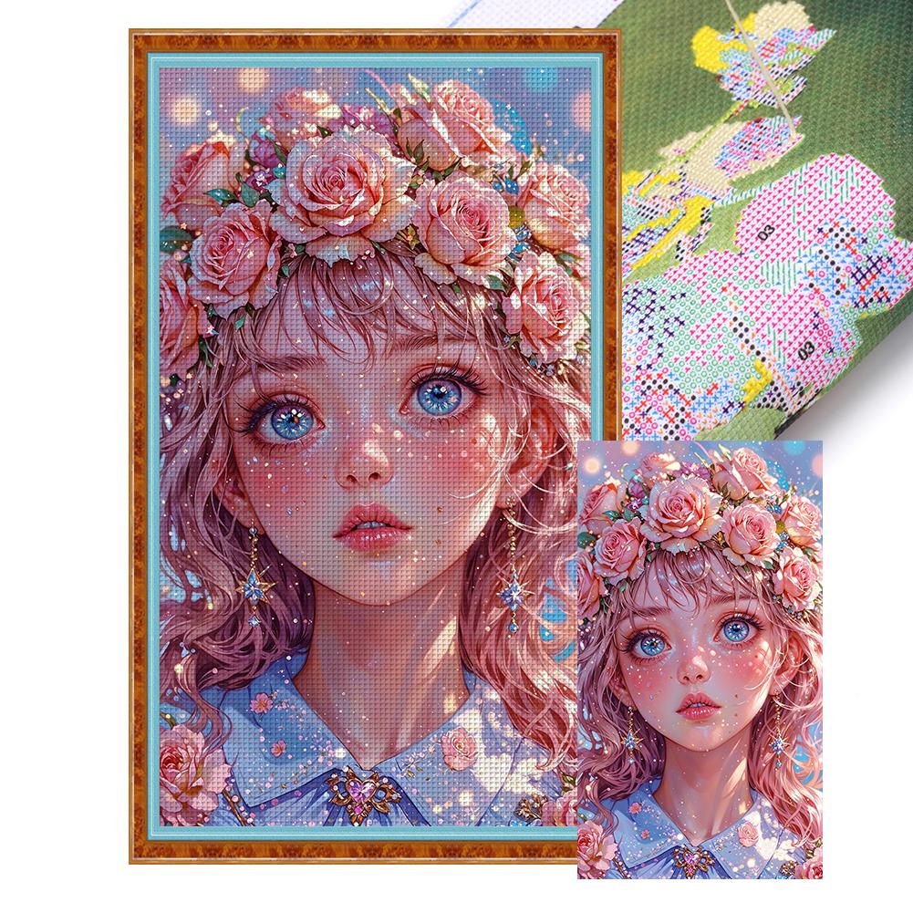 Bordado completo Eco-algodão Linha 14CT Impresso Menina Ponto Cruz Kit Arte