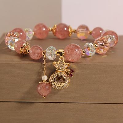 Fashion Sweet Pink Crystal Beads Bracelet for Women Men Attract Money Wealth Good Luck Bracelet Friendship Jewelry Birthday Gift