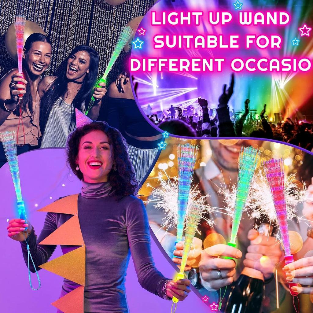 Lewtemi 60 Pack Fiber Optic Wand Glow Wand LED Light Up Wand Bulk with 3 Flashing Models Flashing Sticks with Included Batteries for Birthday Party