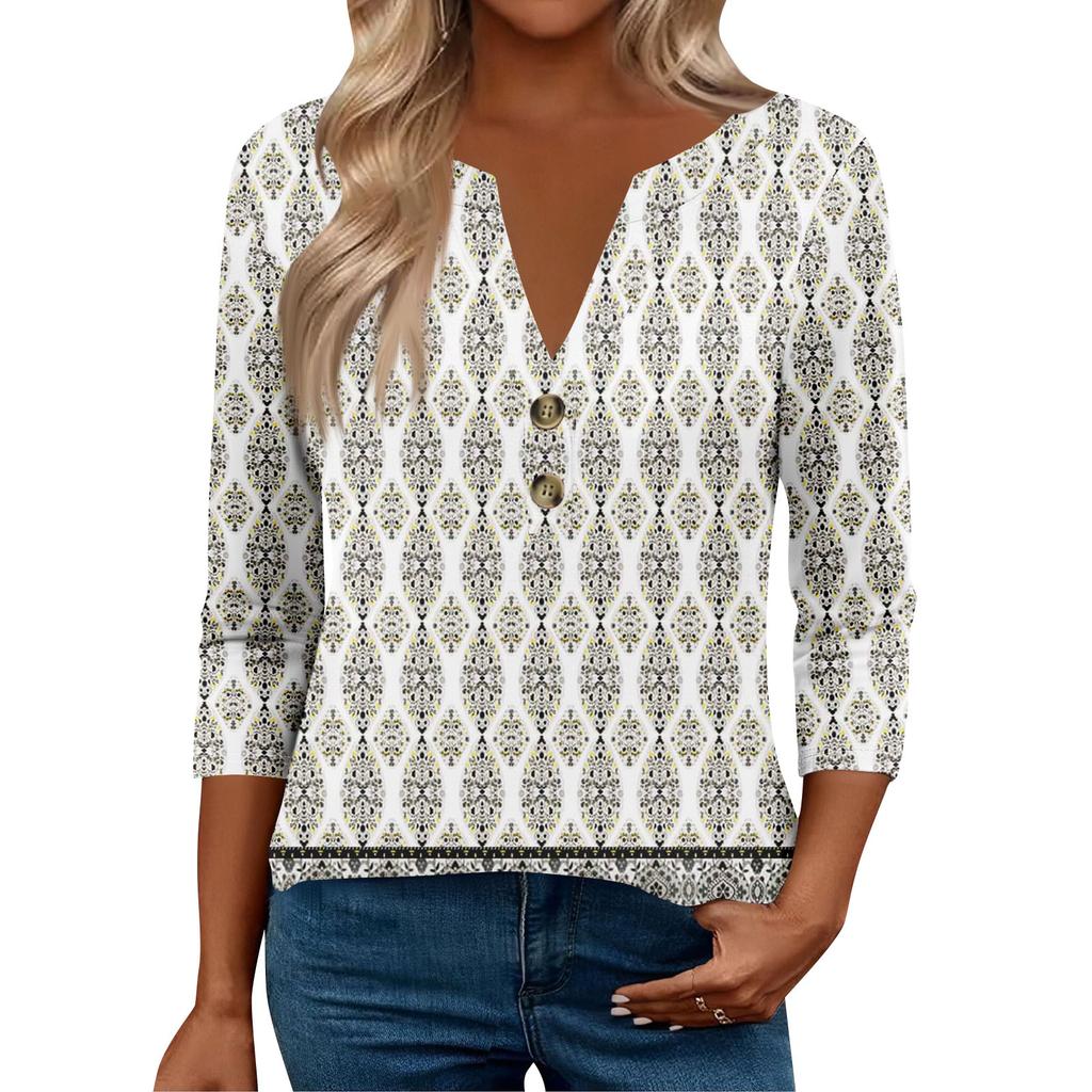 3/4 Sleeve Womens Tops For Women Henely Tops Button V Neck  Loose Fit Dressy Womens Summer Tops