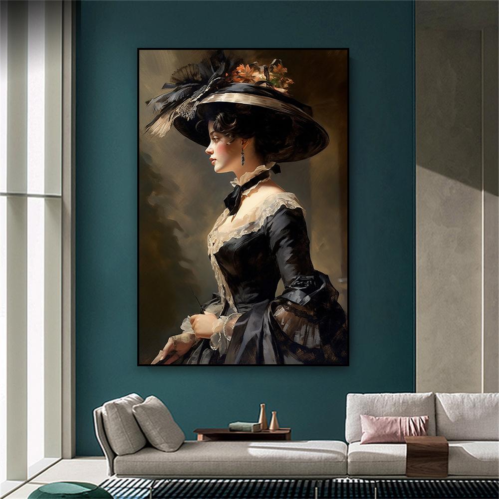 Classical Oil Painting Poster Vintage Art Portrait of A Young Woman Prints Woman and Man Canvas Painting Gallery Wall Art Decor