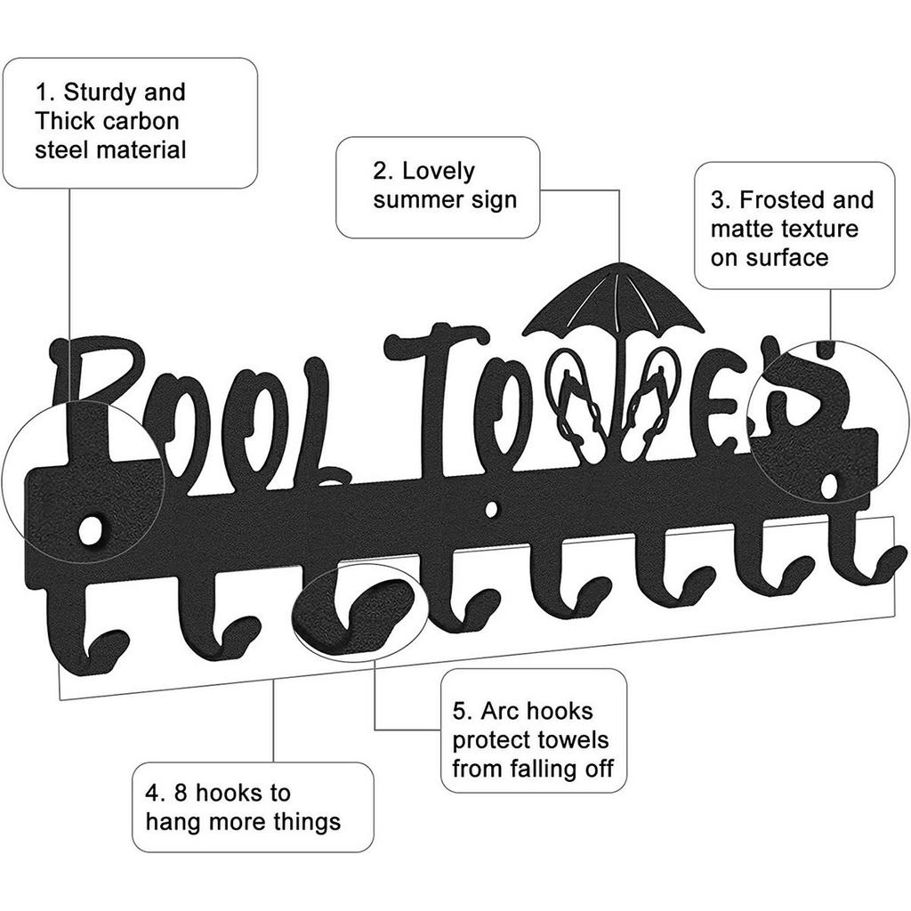 Wandmontierter Handtuchhalter 8 Haken Aufhänger für Badezimmer Pool Dusche Kleidung Schlüsselhalter Aufbewahrungsorganisator