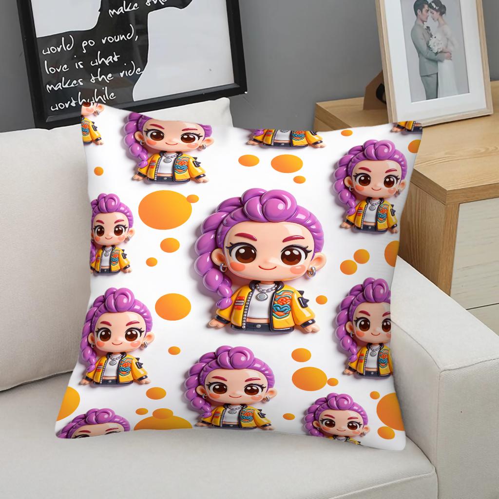 Hasbro Kpop Style Throw Pillow Decorative Cushion Chibi Anime Girl Collage Print Soft Pillow For Sofa Bedroom Perfect Gift For Teens