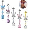 Zircon Crystals Butterfly Belly Button Ring Stainless Steel Dangled Navel Ring  Daily Use