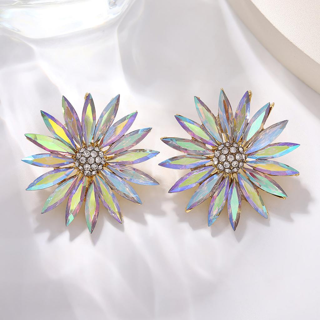 Fashion Daisy Sunflower Stud Earrings With Rhinestones Colorful Gemstone Floral Earrings Elegant Jewelry For Women