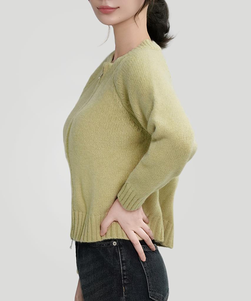 Keulleiseu Ivy Round Two-Way Zip-Up Knit Cardigan_Pink