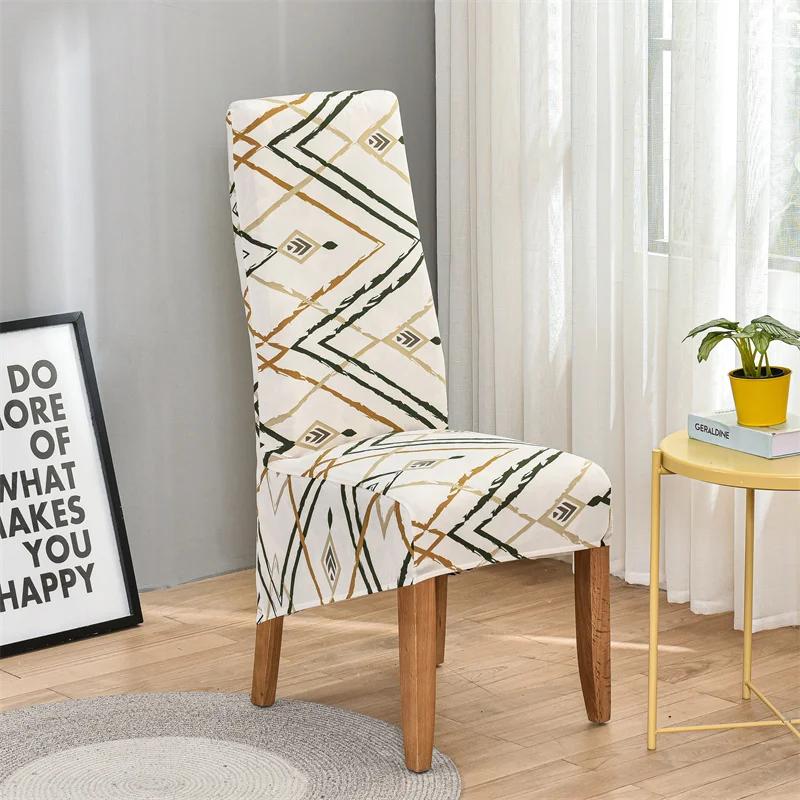 Geometric Long Back Dining Chair Cover Geometry Printed Stretch Spandex Elastic XL Banquet Party Europe Chair Slipcover Case