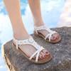 Summer 2026 Women's Bohemian Wedge Sandals with Flowers and Rhinestones, Large Size Beach Shoes