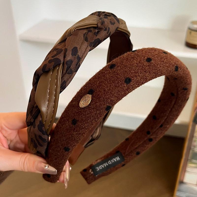 Maillard Retro Plaid Wide-Brim Headband for Women, High Top College Style - 2025 Trend Hair Accessory