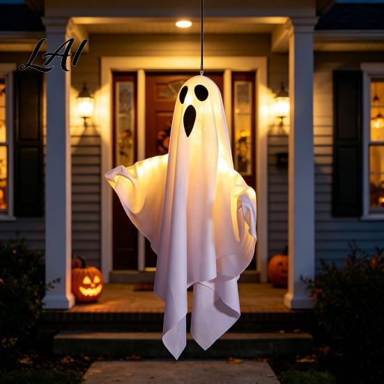 Durable Ghost Hanging Prop Halloween Glowing Decor Fabric Light Up Ornament for Window Reusable Pendant Door Spooky Yard Patio Decoration