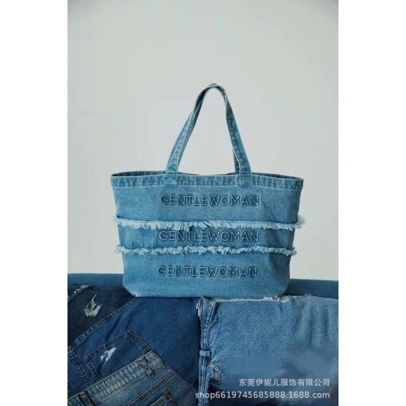 

Тайский модный бренд Gentlewoman Лимитированная серия Джинсовая сумка-тоут Студенческая Повседневная На одно плечо Холщовая королевский синий