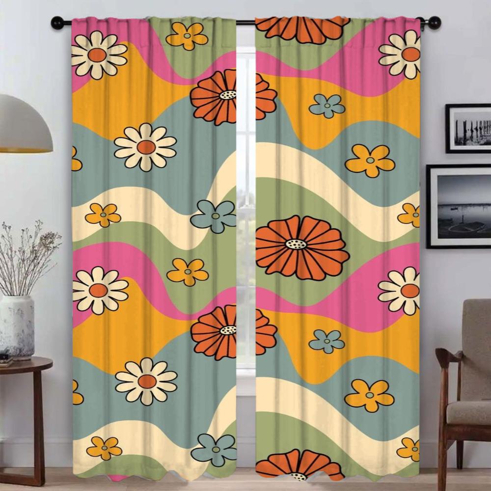 Flower Curtains for Living Room Curtain Anti-mosquito Curtains 2 Pieces Tulle for Bedroom Halloween Decoration Partition Shades