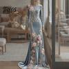 Disfraz Cosplay de Halloween para Mujer con Estampado de Esqueleto Vestido Largo, Vestido Largo Gótico con Mangas Largas y Decoración de Flores 3D para Actuación en Escenario, Terciopelo Floral para Fiesta