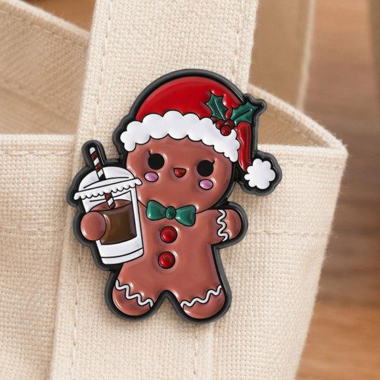 Yousheng Brooch Pin, Gingerbread Man Design Lapel Pin, Enamel Glaze Bright Color Badge with Standard Safety Pin, Christmas Colors Festive Accessory