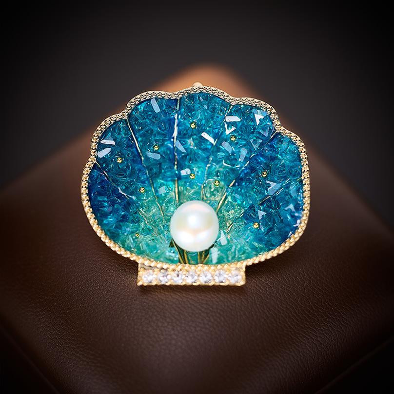 

Natural pearl shell brooch, high-end luxury western-style clothing cardigan accessory, corsage pin синій