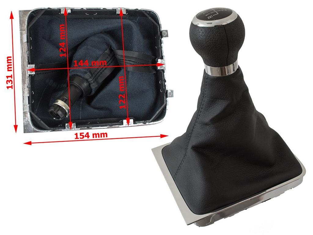VW Passat B6 05-10 Gear Shift Knob Black + Black Gaiter with Chrome Frame, 6-Speed