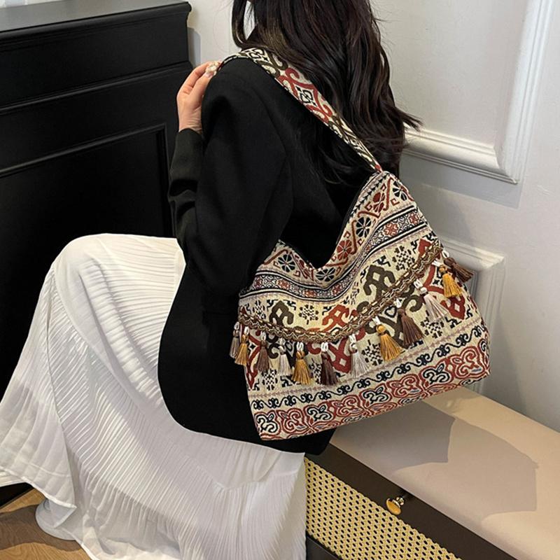 Vintage Women's Bag Tassel Ethnic Handwoven Crossbody for Lady Bag Hippie Sling Shoulder Bags for Ladies Handbag
