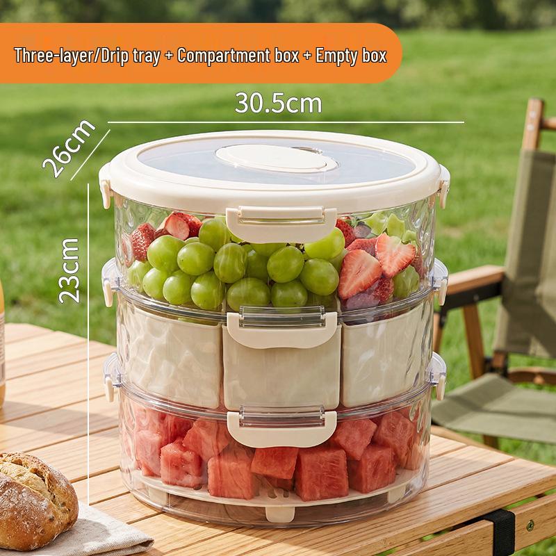 Portable Fruit and Snack Tray with Fresh-Keeping Compartments – Transparent Storage for Outings, Picnics, Camping, and Refrigerator Use