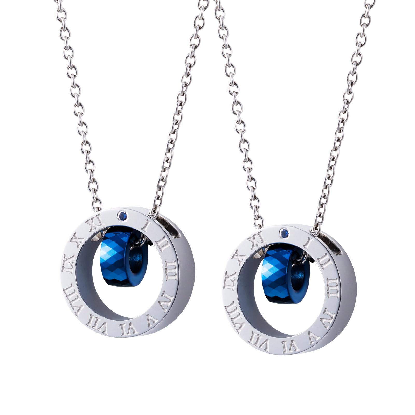 

Pair Necklace Set of 2 Surgical Stainless Steel 316L Cubic Zirconia Blue Stone Roman Numerals [White Clover] 4SUP501SV&4SUP501SV срібний