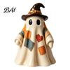 Halloween Tabletop Ornaments Lighted Vintage Patchwork Ghost, LED Light Up Ghost with Pumpkin Lantern, Spooky Indoor Party Supplies Cute Decor