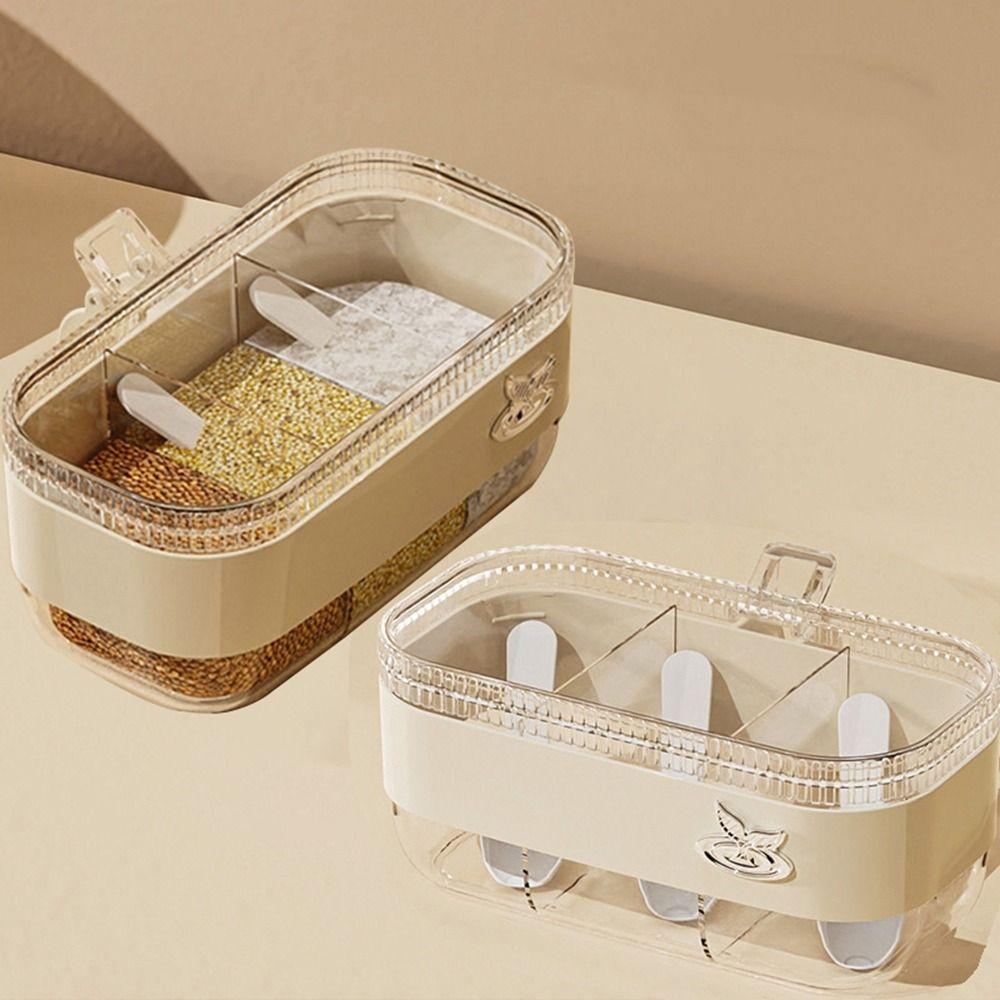 Plastic 3 Grids Seasoning Box Large Capacity Dustproof Spice Storage Container Transparent with Spoons Salt Seasoning Box Sugar