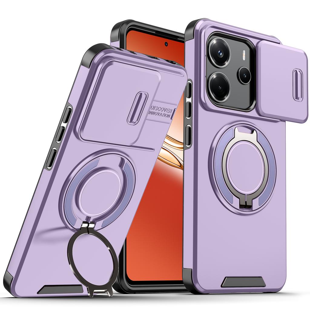 Magnetic Metal Ring Stand Case For Xiaomi Redmi Note 14 4G 163.3mm EU 164.8mm Note14 5G 162.4mm Slide Push Window Phone Cover