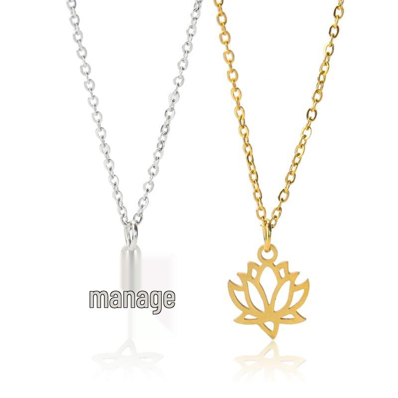 Stainless Steel Lotus Pendant Necklace - Hollow Design Sweater Chain Steel