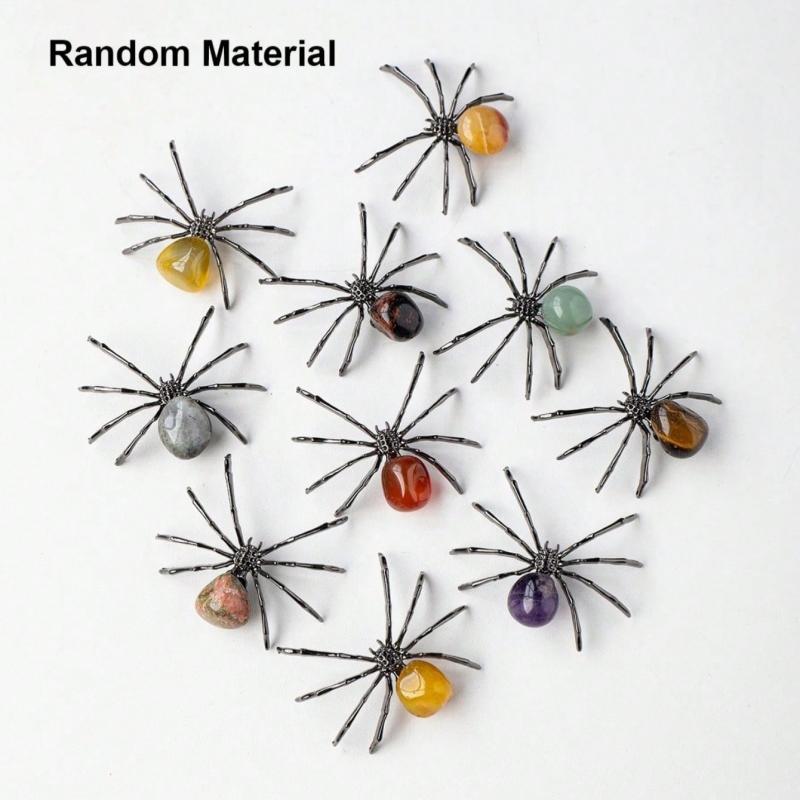 1PC Natural Crystal Rolling Stone Spider Ornament - Authentic Black Metal Gothic With, Serving As a Live Visual Decoration