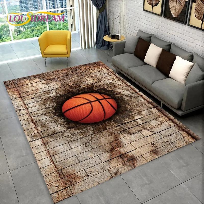 3D Basketball Cour Cartoon Area Rug Large Carpet Rug for Living Room Bedroom Sofa Playroom Doormat Decor Kids Non-slip Floor Mat