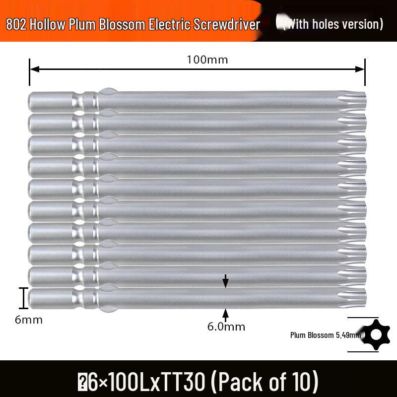 Nigao S2 802 Torx Electric Screwdriver Bit, 6mm Round Shank with Hole