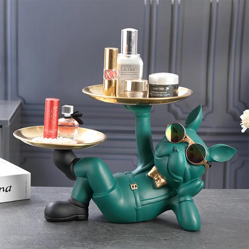 

Resin Bulldog Design 304 Stainless Steel Storage Tray Keys Candy Holder Home Decoration Green