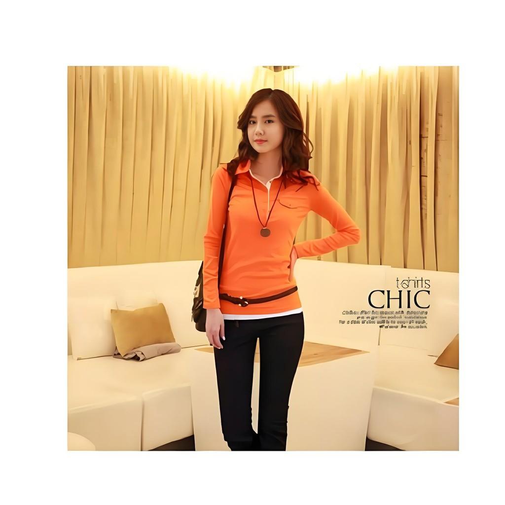 Design Feeling Color Block Mock Two Piece T Shirt For Women With Stretch Cotton For Office Wear