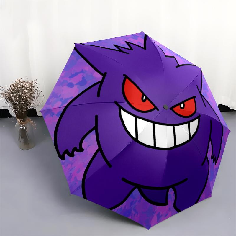 Fantasia di Gengar viola, ombrello pieghevole automatico, design portatile e pieghevole, 8 stecche, un regalo di Natale o di compleanno.
