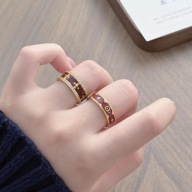 Angola Red Drop Oil Transfer White Opening Ring Retro Women'S Niche High-End Sense Light Luxury Temperament Ring