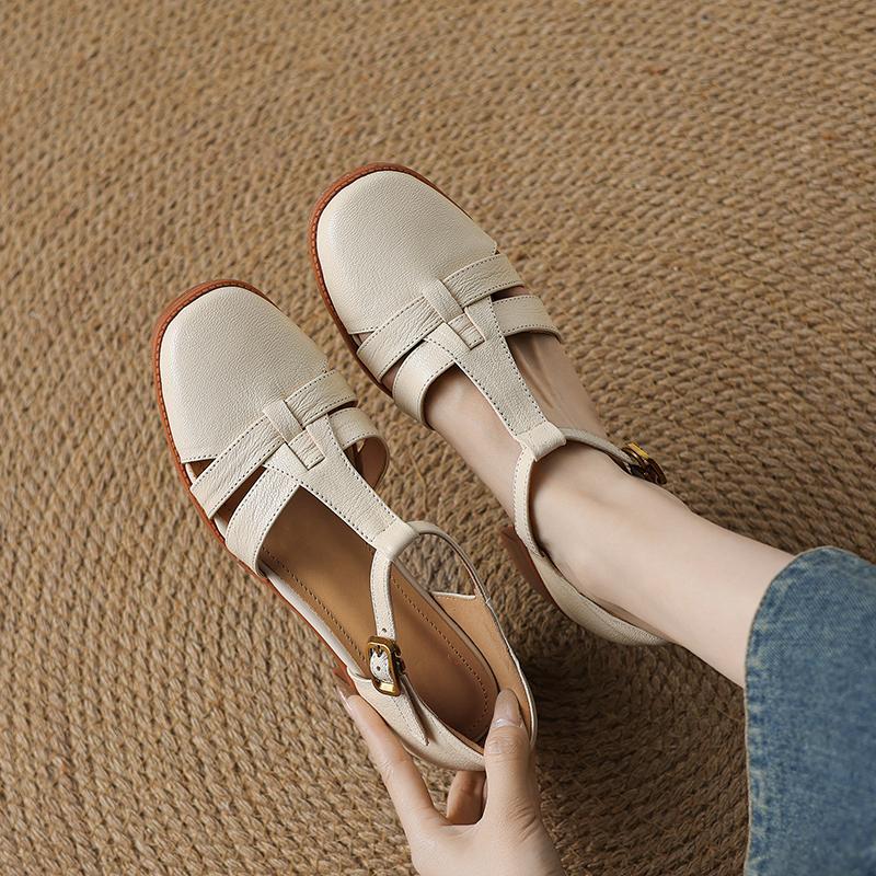 Fashion 2025 New Fashion Classics Genuine Leather Sandals Woman Thick High Heels Sandals Office Ladies Dress Summer Shoes Heels Women