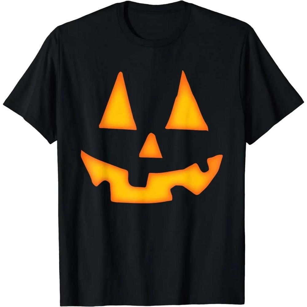 Pumpkin Halloween Shirts for Men Women Jack O Lantern Face T-Shirt Funny Cartoon TShirt ONeck Casual Unisex Black White