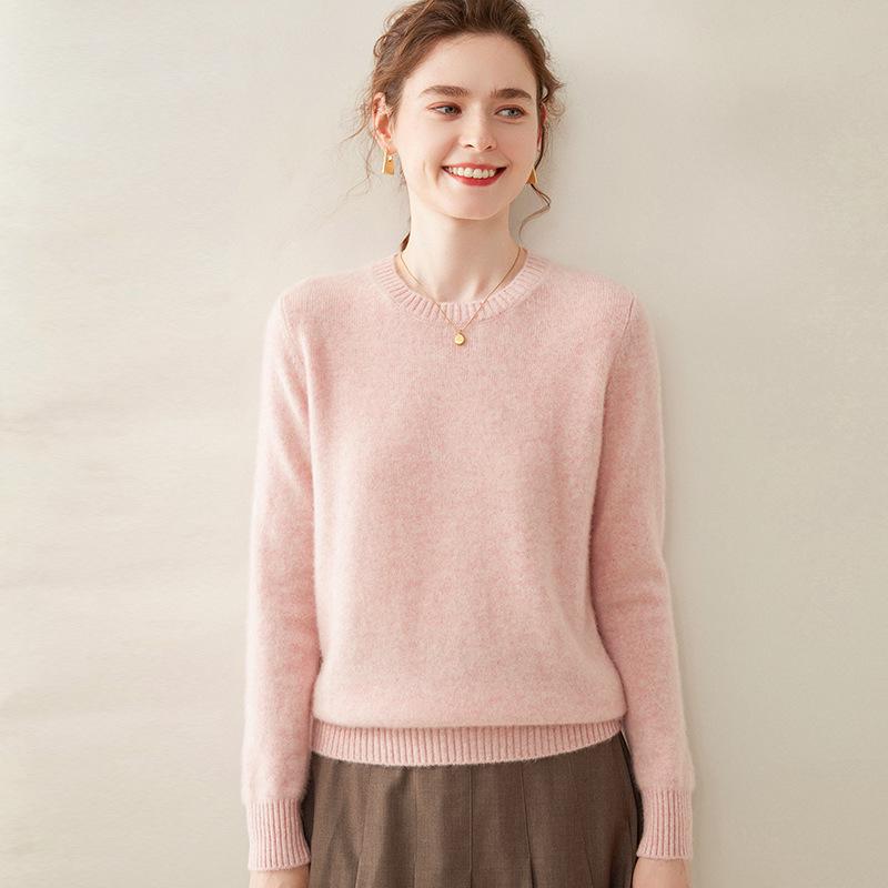 Women's Cashmere Round Neck Slimming Wool Sweater - Warm, Loose, Long Sleeve, Short Style Base Layer for Spring and Autumn