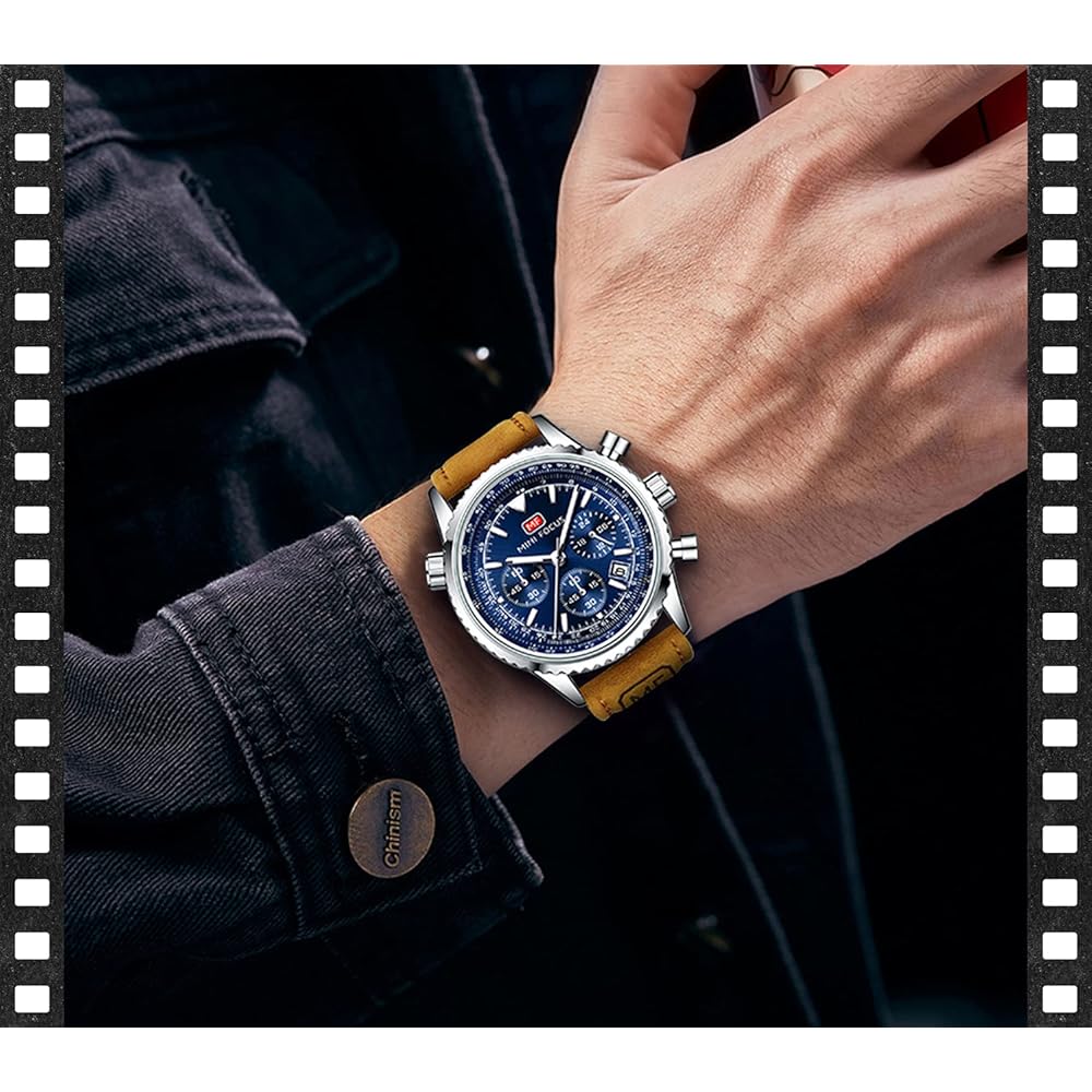 Men's Quartz Watch with Date Function, Stainless Steel Band, 3ATM Waterproof, Casual Analog Style Brown Blue