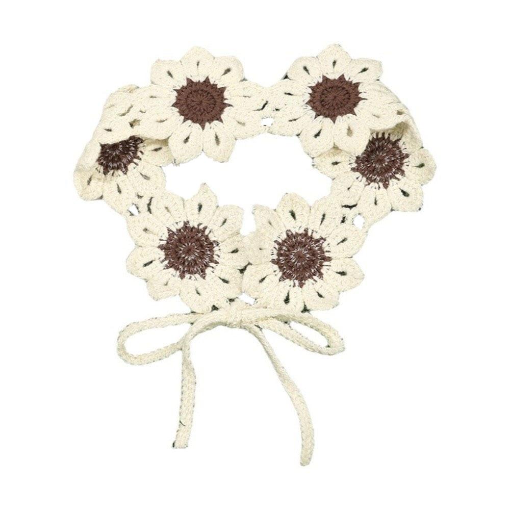 Scarf Pastoral Style Headscarf Colorful Knitted Hair Band Sweet Flowers Hairband  Summer бежевый