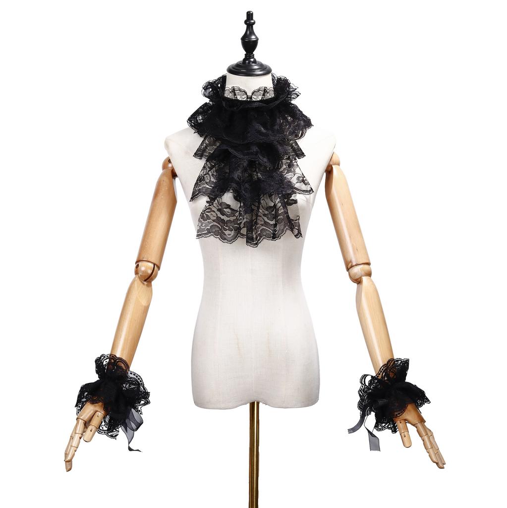 Lace Court Ruff Collar Vintage Baroque Neck Wrap Gothic Frilled Fake Collar Detachable Renaissance Cosplay Neck Accessory